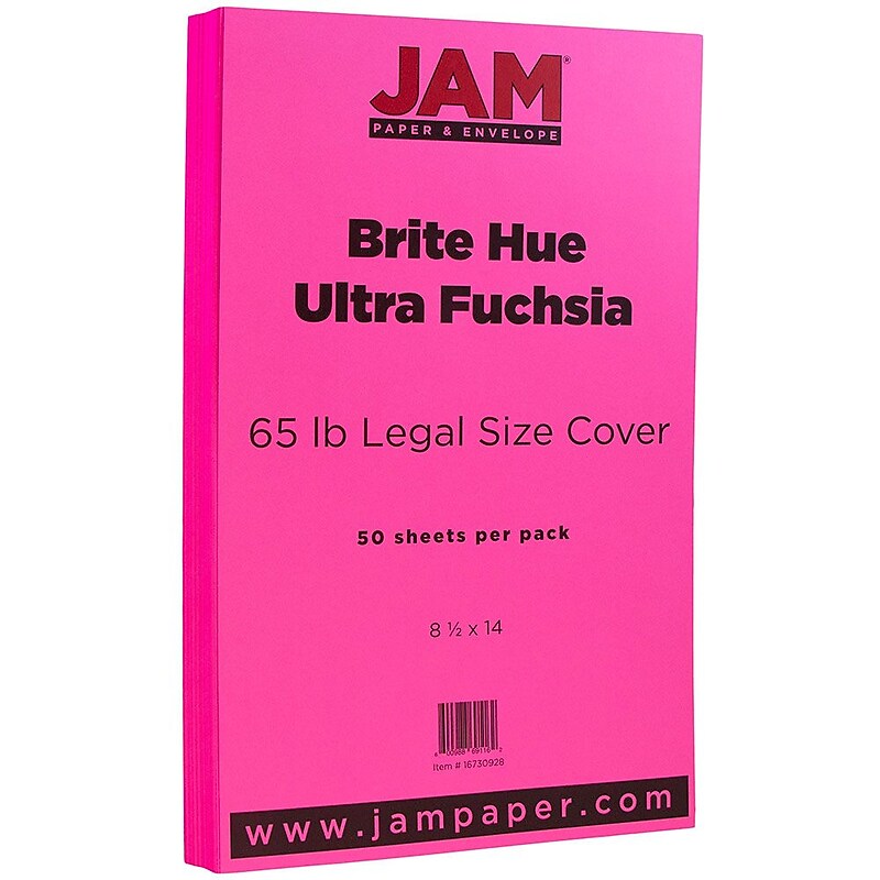 JAM Paper 65 lb. Cardstock Paper, 8.5" x 14", Ultra Fuchsia Pink, 50 Sheets/Pack (16730928) image 1