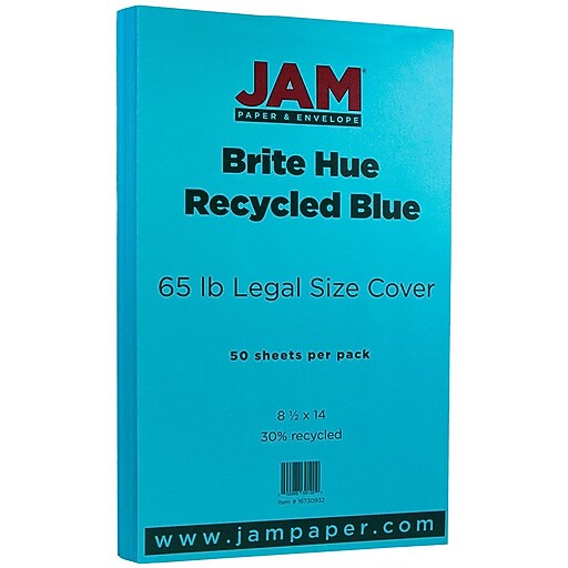 JAM Paper 65 lb. Cardstock Paper, 8.5" x 14", Brite Hue Blue, 50 Sheets