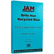 JAM Paper 65 lb. Cardstock Paper, 8.5" x 14", Brite Hue Blue, 50 Sheets/Pack (16730932)