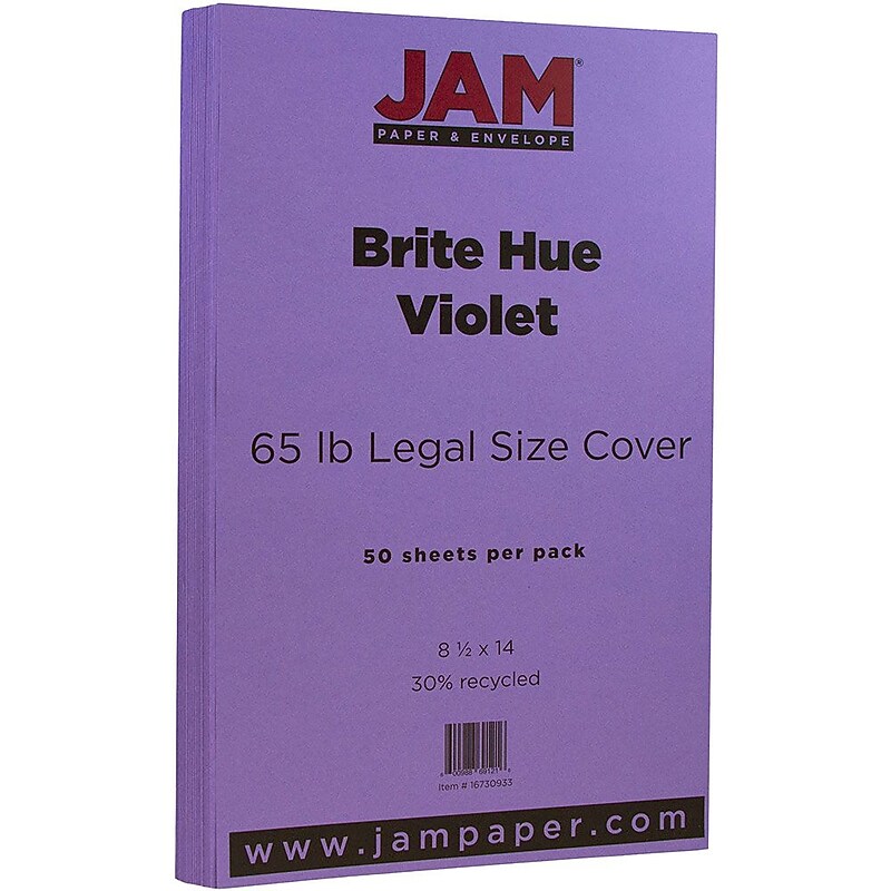 JAM Paper 65 lb. Cardstock Paper, 8.5" x 14", Violet Purple, 50 Sheets/Pack (16730933) image 1