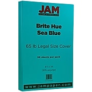 JAM Paper 65 lb. Cardstock Paper, 8.5" x 14", Brite Hue Sea Blue, 50 Sheets/Pack (16730935)