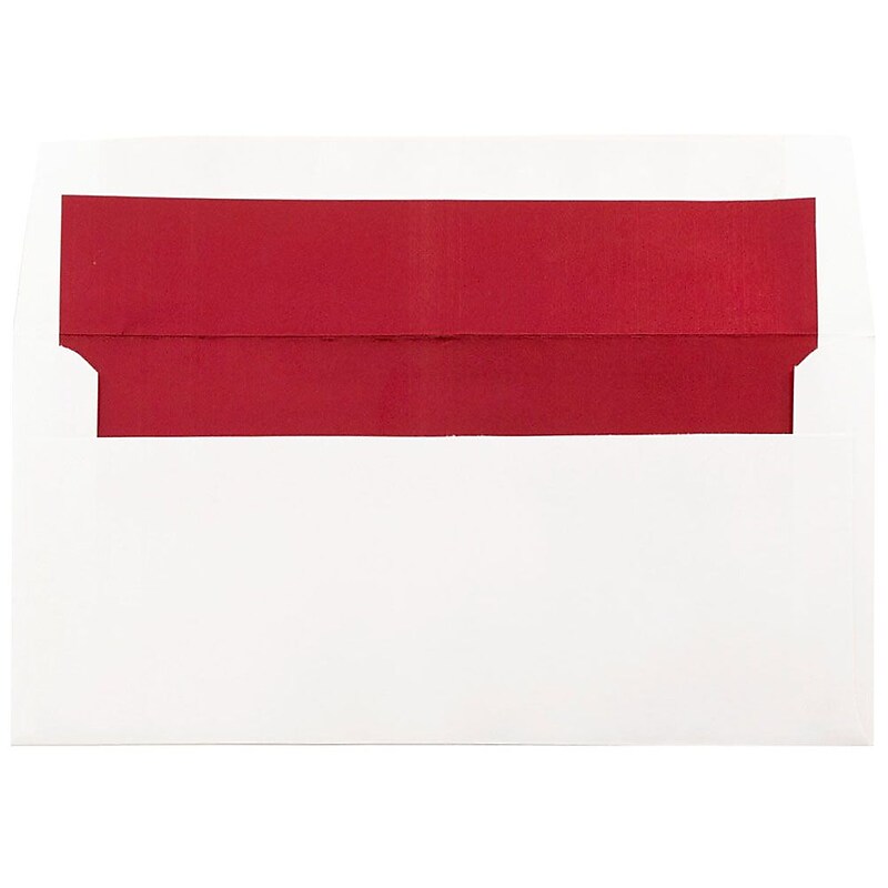 JAM Paper 3.875 x 8.125 Foil Lined Invitation Envelopes, White with Red Foil, 25/Pack (32430261) image 1