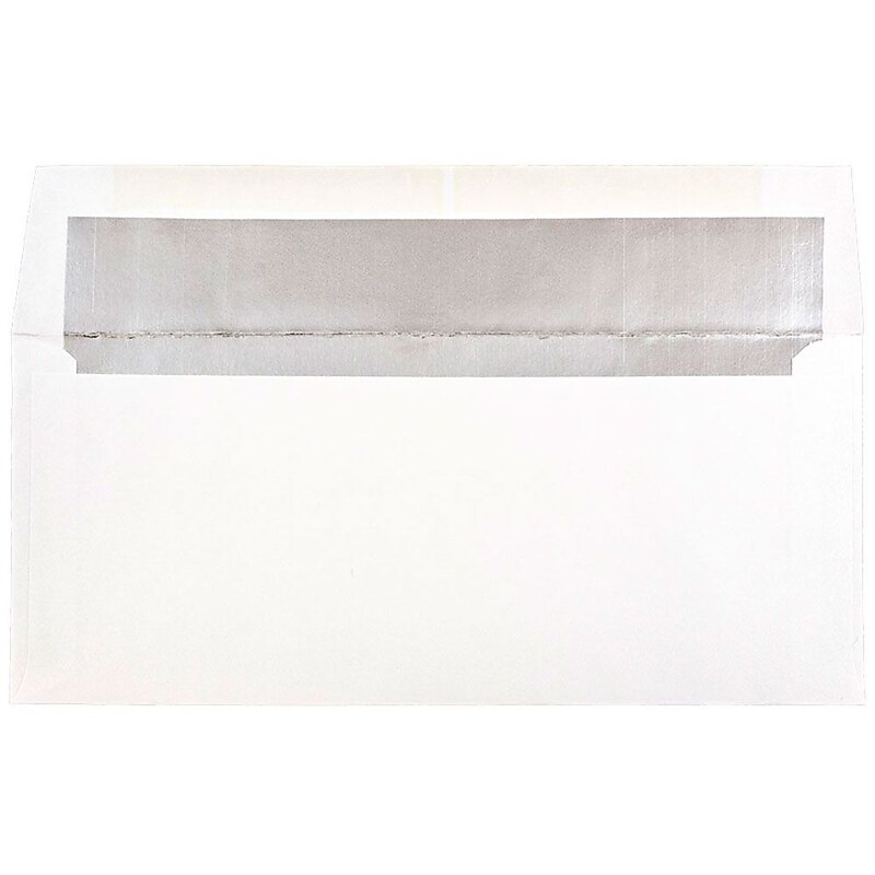 JAM Paper 3.875 x 8.125 Foil Lined Invitation Envelopes, White with Silver Foil, 25/Pack (32430263) image 1