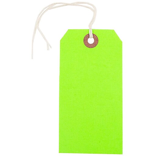 JAM Paper® Gift Tags with String, Medium, 4 3/4 x 2 3/8, Neon Green, 10/Pack (91931037) Staples