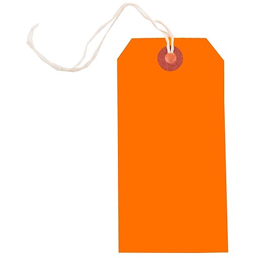 JAM Paper® Gift Tags with String, Medium, 4 3/4 x 2 3/8, Neon Orange