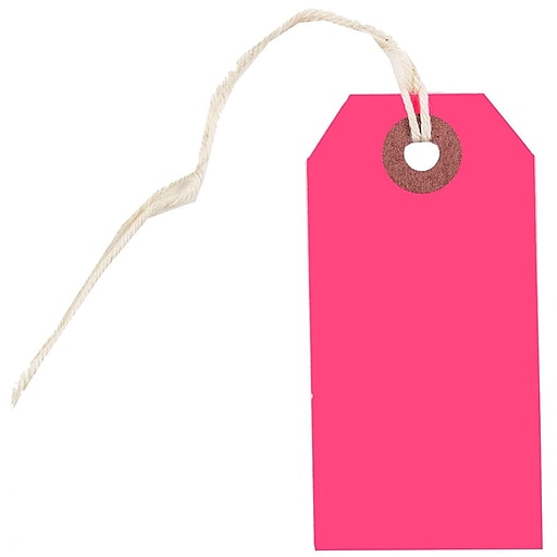 JAM Paper® Gift Tags with String, Small, 3 1/4 x 1 5/8, Neon Pink, 10