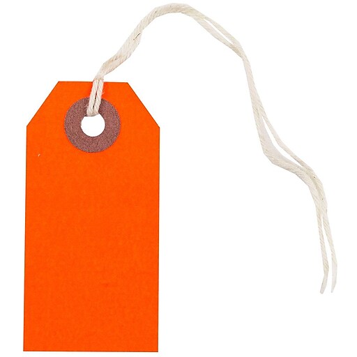 JAM Paper® Gift Tags with String, Tiny, 2 3/4 x 1 3/8, Neon Red, 10
