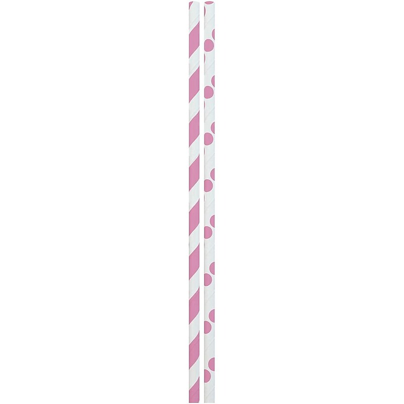 JAM Paper® Color Paper Straws, 7 3/4 x 1/4, Pink Stripes and Dots, 24/Pack (52662006970) image 1
