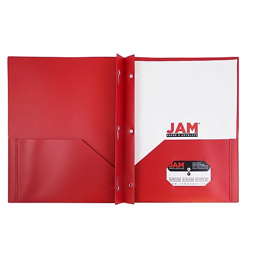 JAM Paper® Plastic Eco Two Pocket Presentation Folder with Clasps, Red