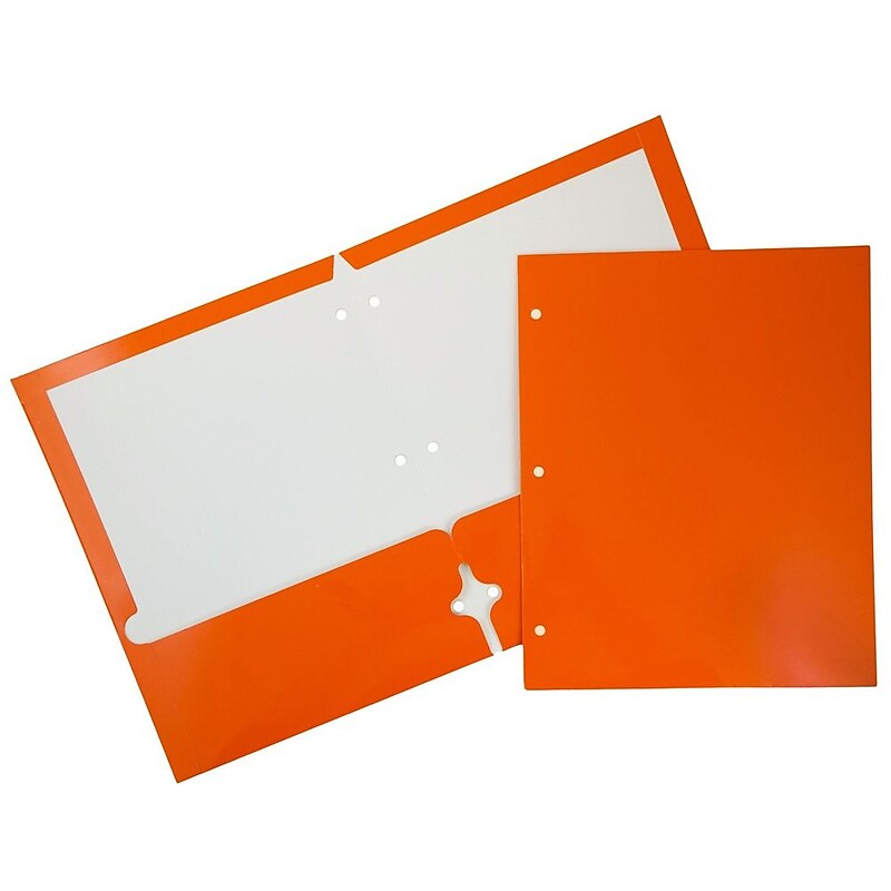 JAM Paper Laminated Glossy 3 Hole Punch Two-Pocket Folders, Orange, 100/Box (385GHPORB) image 1