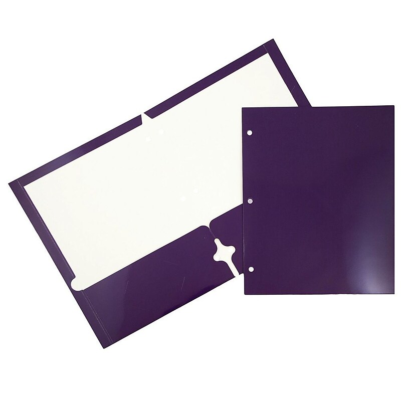 JAM Paper Laminated Glossy 3 Hole Punch Two-Pocket Folders, Purple, 6/Pack (385GHPPUA) image 1