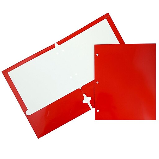 JAM Paper® Glossy 2 Pocket 3 Hole Punched Folders, Red, 6/pack