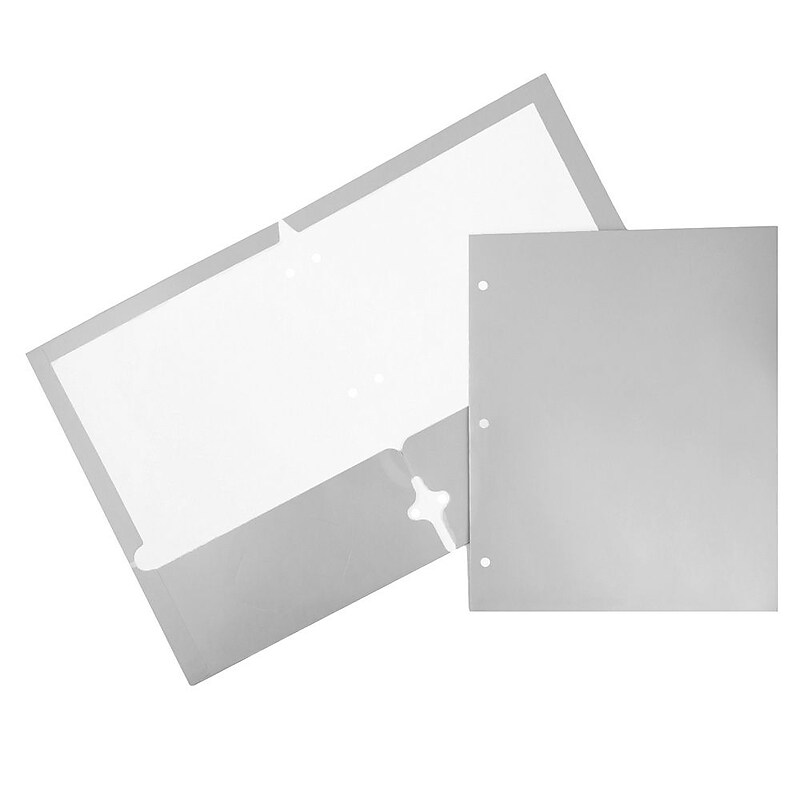 JAM Paper Laminated Glossy 3 Hole Punch Two-Pocket Folders, Silver, 50/Box (385GHPSIC) image 1