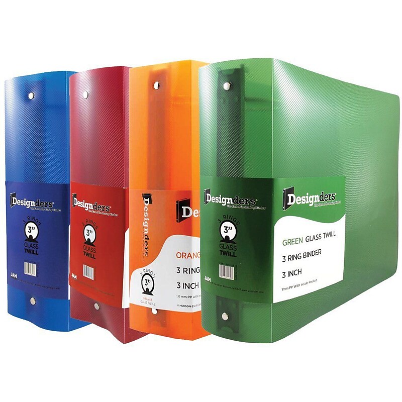 JAM Paper Designders 3" 3-Ring Non-View Poly Binders, Assorted, 4/Pack (821T3ASSRT) image 1