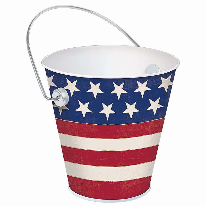 Amscan Americana Flag Metal Bucket, 4", Red/White/Blue, 6/Pack (430309) image 1