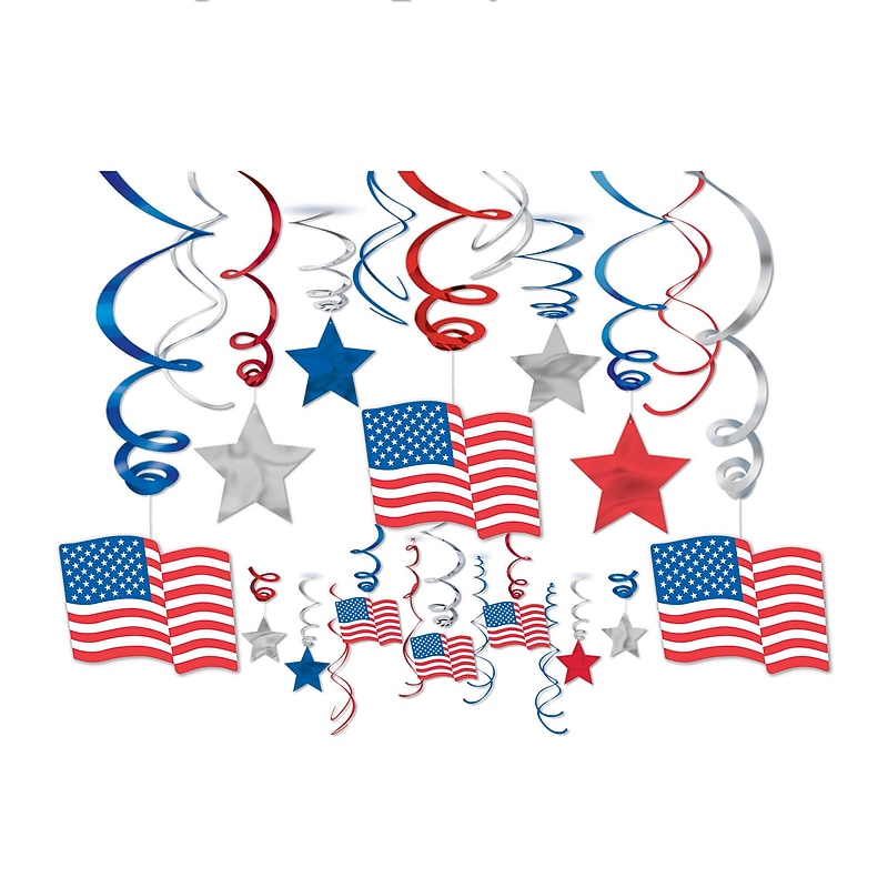 Amscan Patriotic Foil Swirl Decoraton, Red/White/Blue, 2/Pack, 30 Per Pack (679440) image 1
