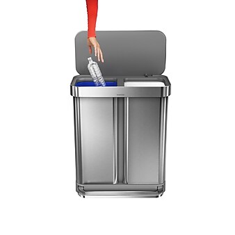 simplehuman Stainless Steel Dual Compartment Recycling Step Can, 15.3 gal, Metallic (CW2025)