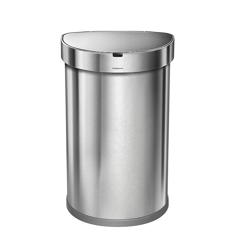 simplehuman Semi-Round Sensor Trash Can with Liner Pocket, Brushed Stainless Steel, 12 Gallon (ST2009) image 1