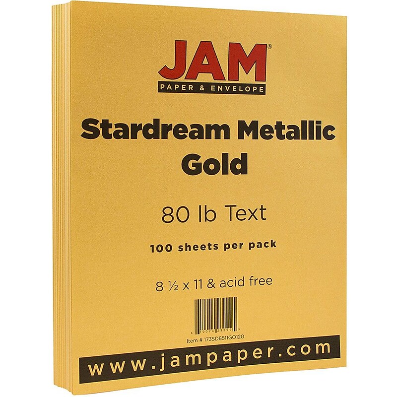 JAM Paper Metallic Colored Paper, 32 lbs., 8.5" x 11", Gold Stardream, 100 Sheets/Pack (173SD8511GO120) image 1