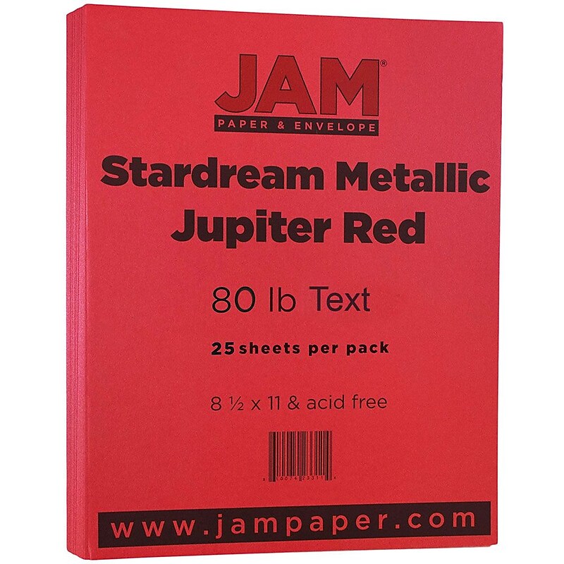 JAM Paper Metallic Colored Paper, 32 lbs., 8.5" x 11", Jupiter Red Stardream, 25 Sheets/Pack (173SD8511JU120B) image 1