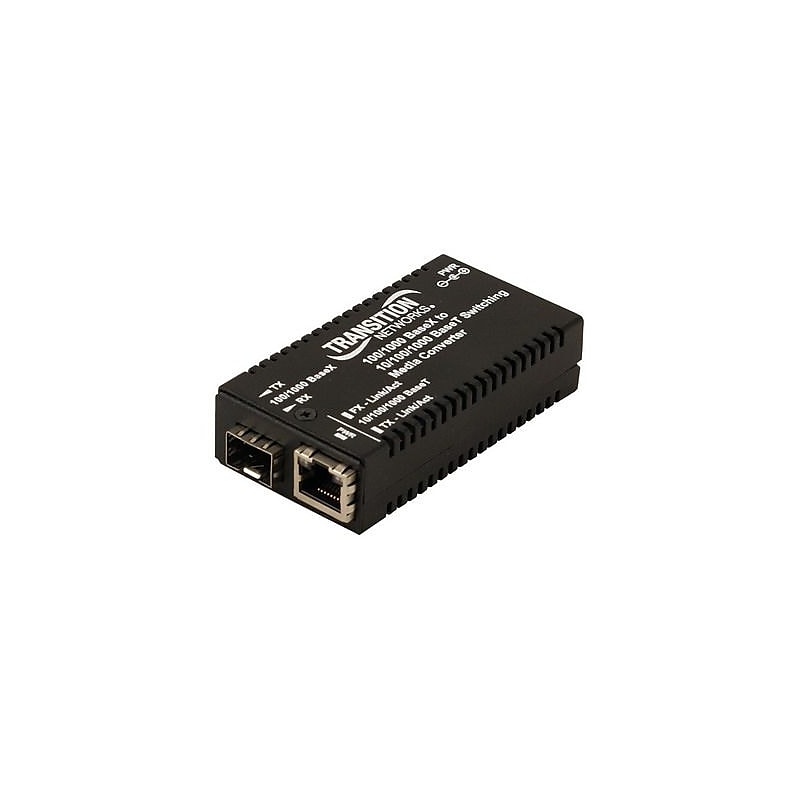 Transition Networks® RJ-45 to SFP Slot Mini Gigabit Ethernet Media Converter, Black (M/GE-PSW-SFP-01-NA) image 1