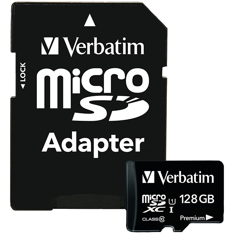 Verbatim 128GB Premium microSDXC Memory Card with Adapter, UHS-I Class 10, Class 10/UHS-I, 45 MB/s Read1 Pack image 1