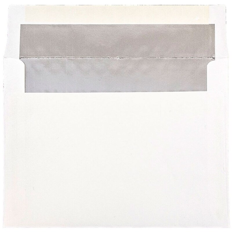 JAM Paper A7 Foil Lined Invitation Envelopes, 5.25 x 7.25, White with Silver Foil, 25/Pack (3243671) image 1