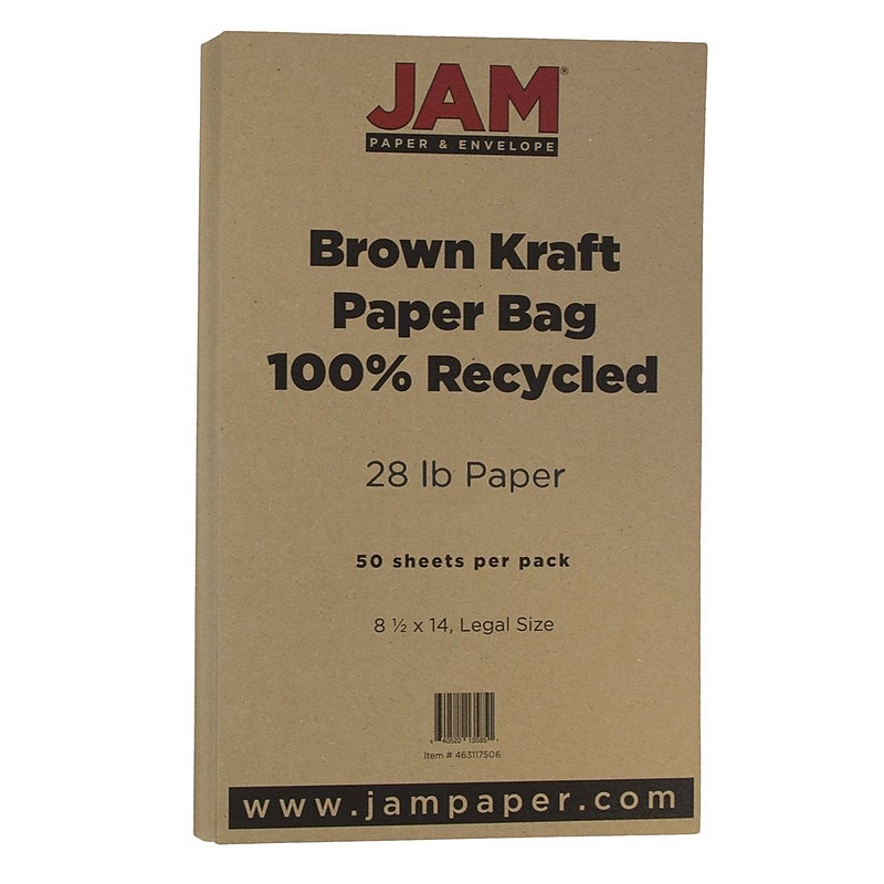 JAM Paper 8.5" x 14" Multipurpose Paper, 28 lbs., Brown Kraft Paper Bag, 50 Sheets/Pack (463117506) image 1