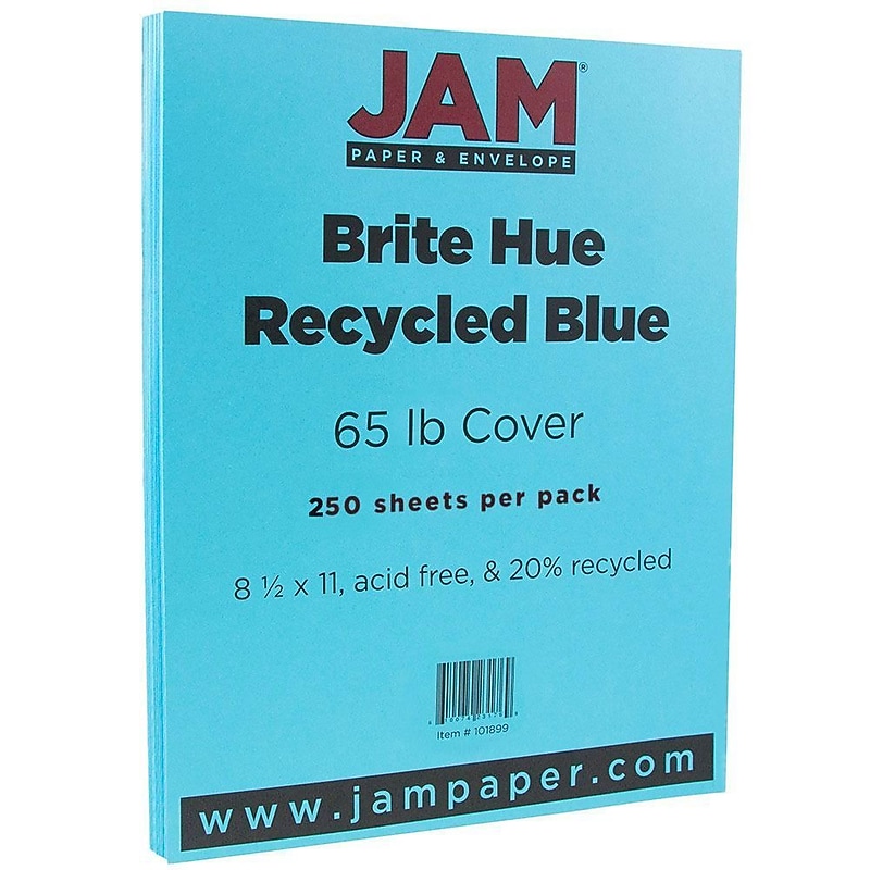 JAM Paper 65 lb. Cardstock Paper, 8.5" x 11", Blue, 250 Sheets/Ream (101899B) image 1