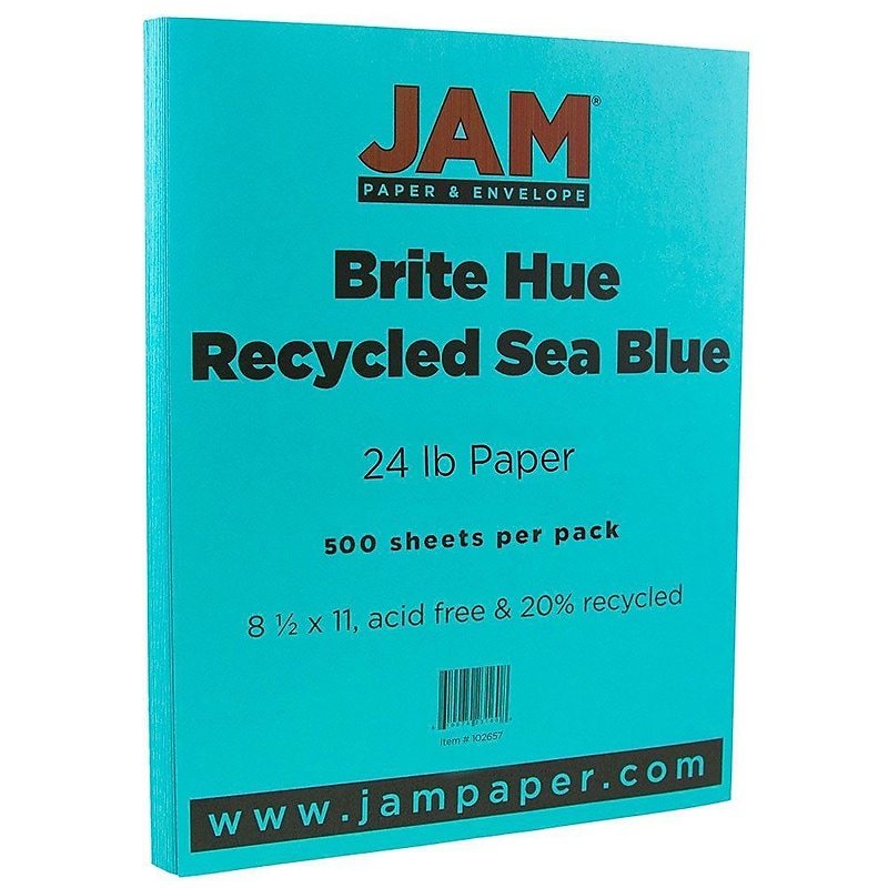 JAM Paper 8.5" x 11" Colored Copy Paper, 24 lbs., Sea Blue Recycled, 500 Sheets/Ream (102657B) image 1