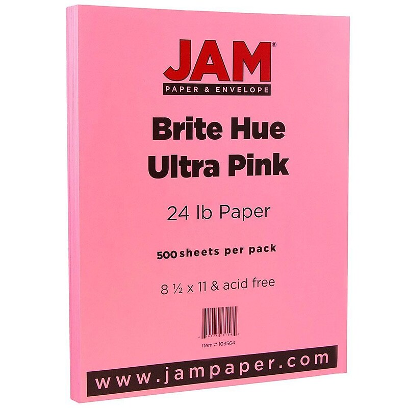 JAM Paper Colored 8.5" x 11" Multipurpose Paper, 24 lbs., Ultra Pink, 500 Sheets/Ream (103564B) image 1