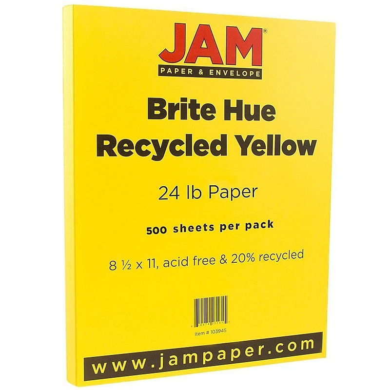 JAM Paper 8.5" x 11" Color Copy Paper, 24 lbs., Yellow Recycled, 500 Sheets/Ream (103945B) image 1