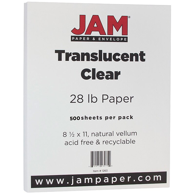 JAM Paper Translucent Vellum 28lb Paper, 8.5 x 11, Clear, 250 Sheets/Pack (1263B) image 1