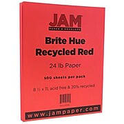 JAM Paper® Colored 24lb Paper, 8.5 x 11, Red Recycled, 500 Sheets/Ream (151023B)