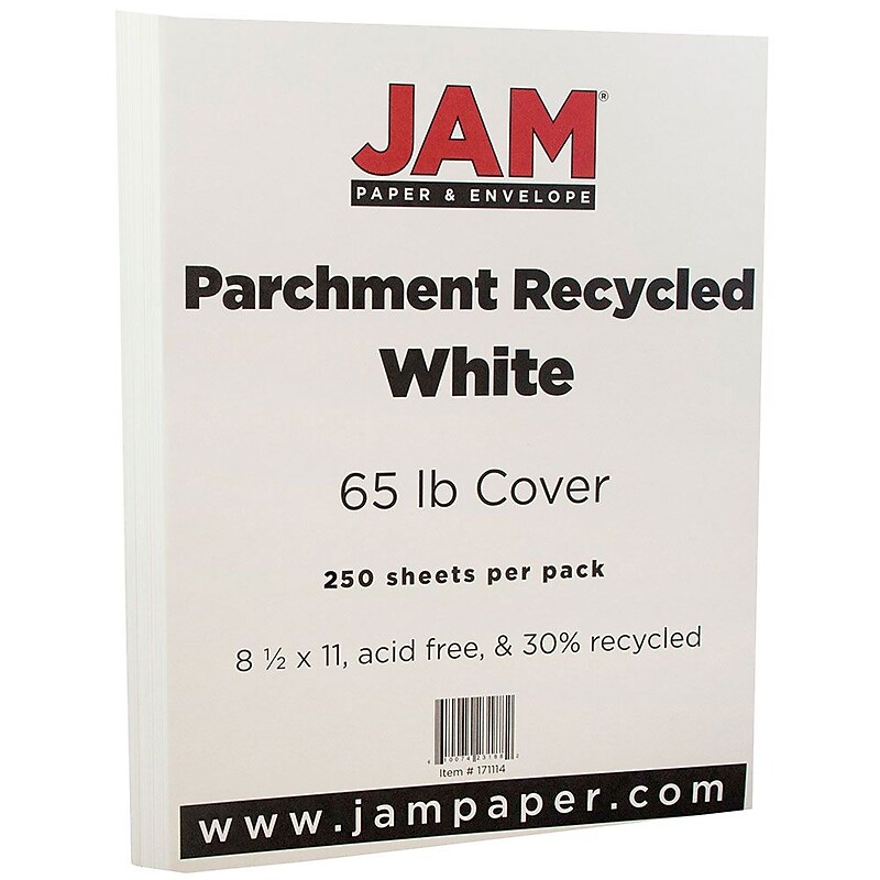 JAM Paper Parchment 65 lb. Cardstock Paper, 8.5" x 11", White, 250 Sheets/Ream (171114B) image 1