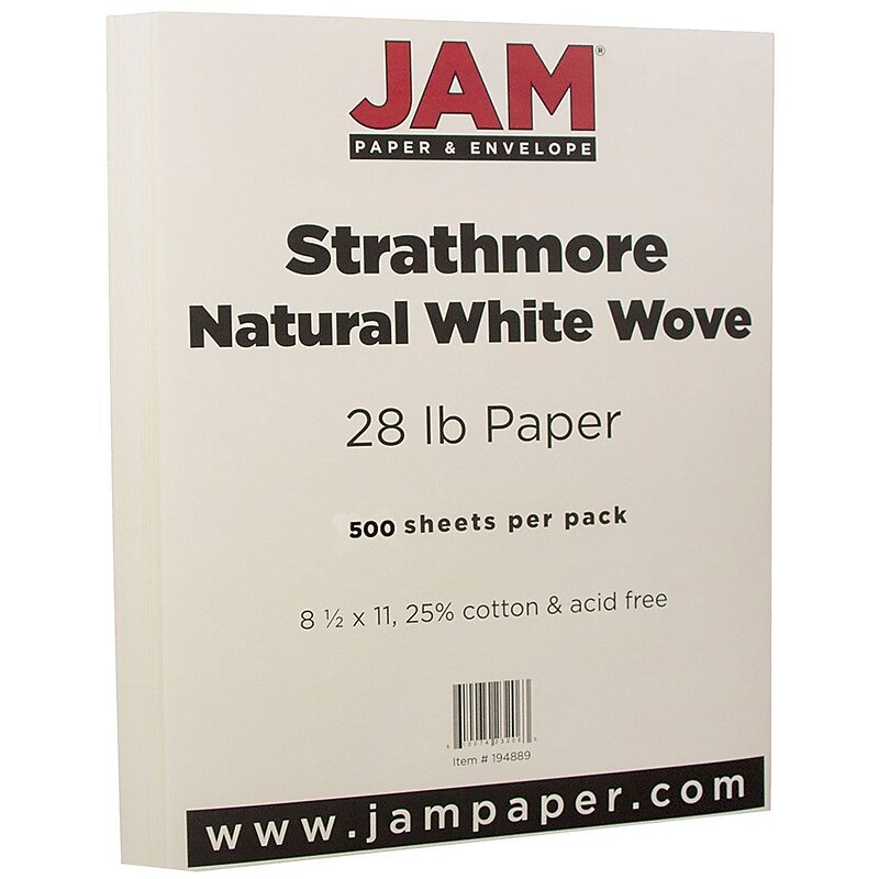 JAM Paper® Strathmore 28lb Paper, 8.5 x 11, Natural White Wove, 500 Sheets/Ream (194889B) image 1