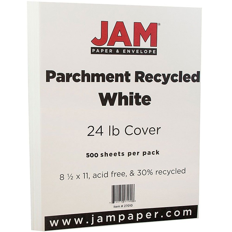 JAM Paper 8.5" x 11" Recycled Parchment Paper, 24 lbs., 100 Brightness, 500 Sheets/Ream (27010B) image 1