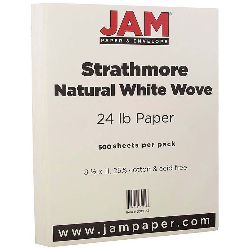 JAM Paper® Strathmore 24lb Paper, 8.5 x 11, Natural White Wove, 500 Sheets/Ream (300033B) image 1
