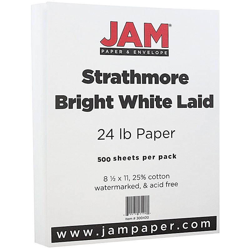 JAM Paper® Strathmore 24lb Paper, 8.5 x 11, Bright White Laid, 500 Sheets/Ream (300420B) image 1