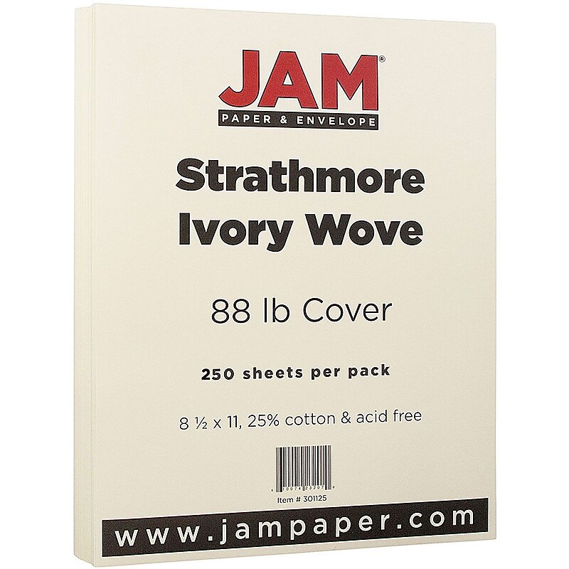 JAM Paper Strathmore 80 lb. Cardstock Paper, 8.5" x 11", Ivory Wove, 250 Sheets/Ream (301125B) image 1