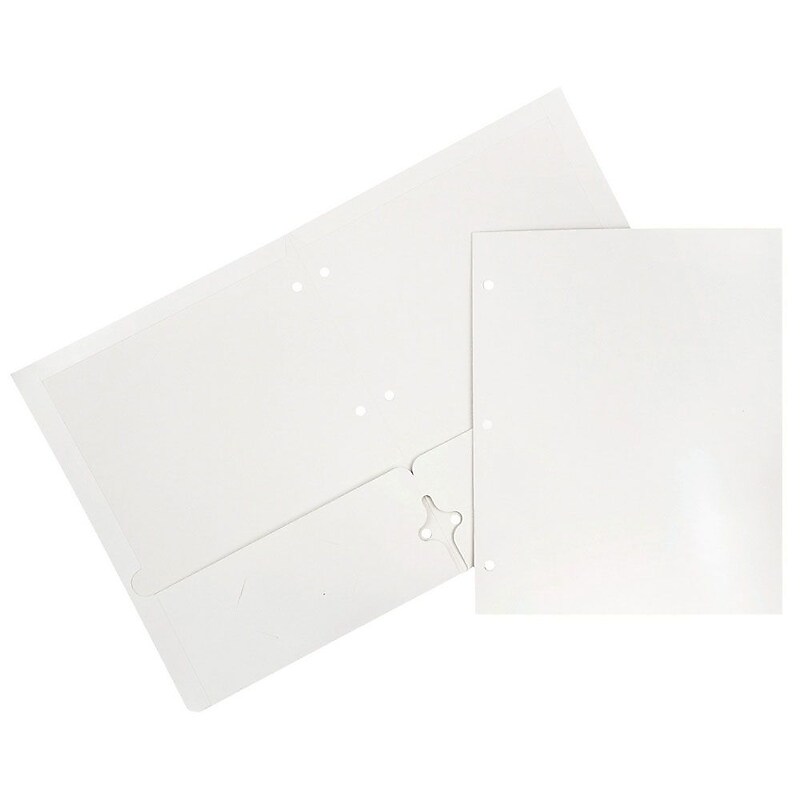 JAM Paper Laminated Glossy 3 Hole Punch Two-Pocket Folders, White, 100/Box (385GHPWHB) image 1
