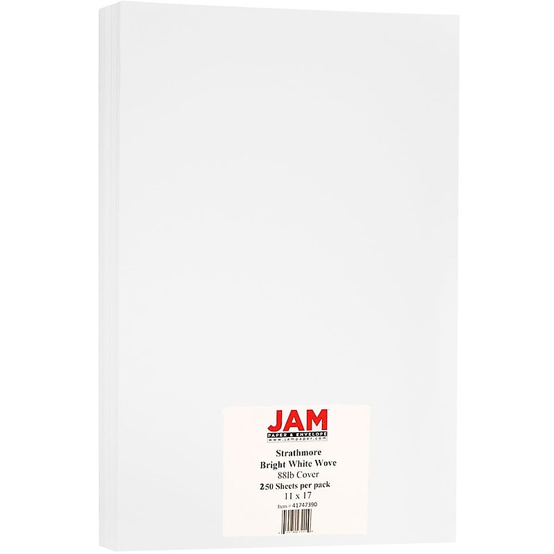 JAM Paper Strathmore 88 lb. Cardstock Paper, 11" x 17", Bright White, 250 Sheets/Ream (41747390B) image 1