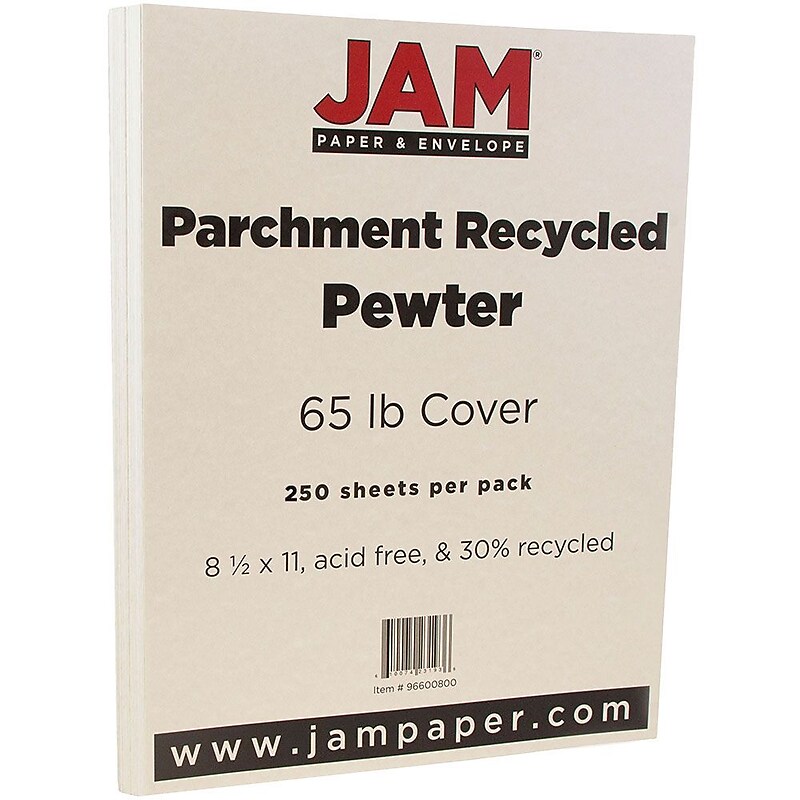 JAM Paper Parchment 65 lb. Cardstock Paper, 8.5" x 11", Pewter Gray, 250 Sheets/Ream (96600800B) image 1