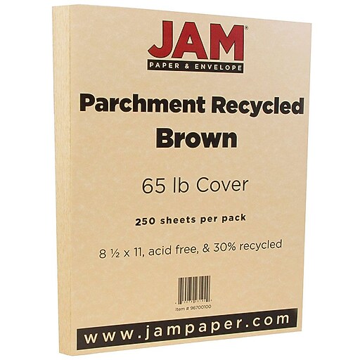 JAM Paper® Parchment 65lb Cardstock, 8.5 x 11 Coverstock, Brown Recycled, 250 Sheets/Ream ...