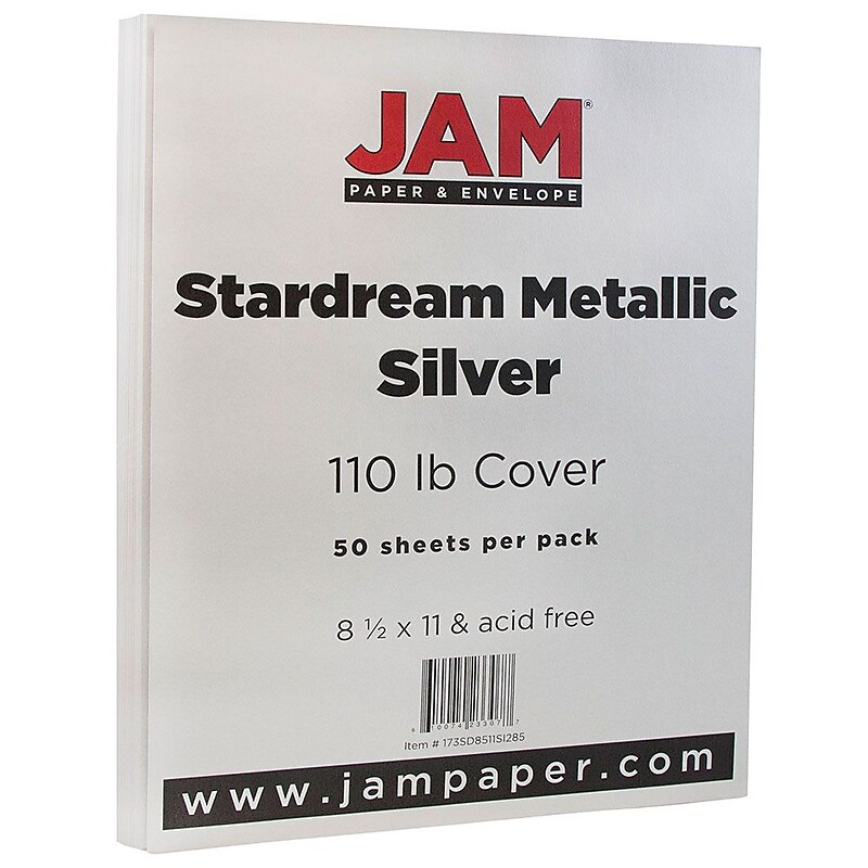JAM Paper 110 lb. Cardstock Paper, 8.5" x 11", Silver Stardream, 50 Sheets/Pack (181137) image 1