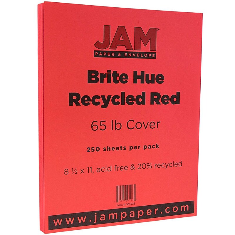 JAM Paper 65 lb. Cardstock Paper, 8.5" x 11", Red, 250 Sheets/Ream (101378B) image 1