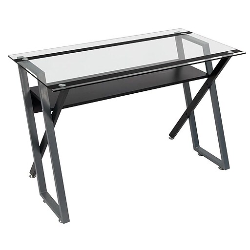 Studio Designs™ 47" Steel/Glass Colorado Desk, Black/Silver/Clear