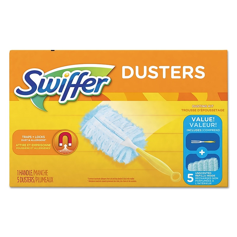 Swiffer Dusters Starter Kit, Dust Lock Fiber, 6" Handle, Blue/Yellow, 6/carton (PGC11804CT) image 1