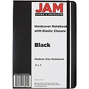 JAM Paper® Hardcover Notebook with Elastic, Medium Journal, 5 x 7, Black, 100 Lined Sheets, Sold Individually (340526601)