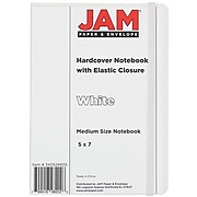 JAM Paper® Hardcover Notebook with Elastic, Medium Journal, 5 x 7, White, 100 Lined Sheets, Sold Individually (340526605)